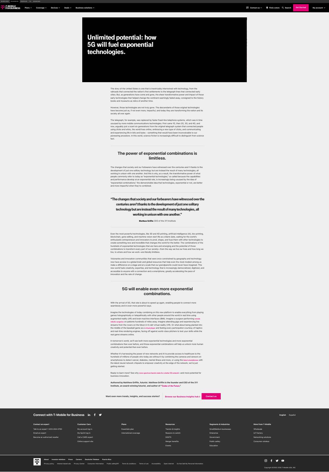 Page 1 of 1: Featured Futurist: How combining technologies exponentially impacts the future, T-Mobile