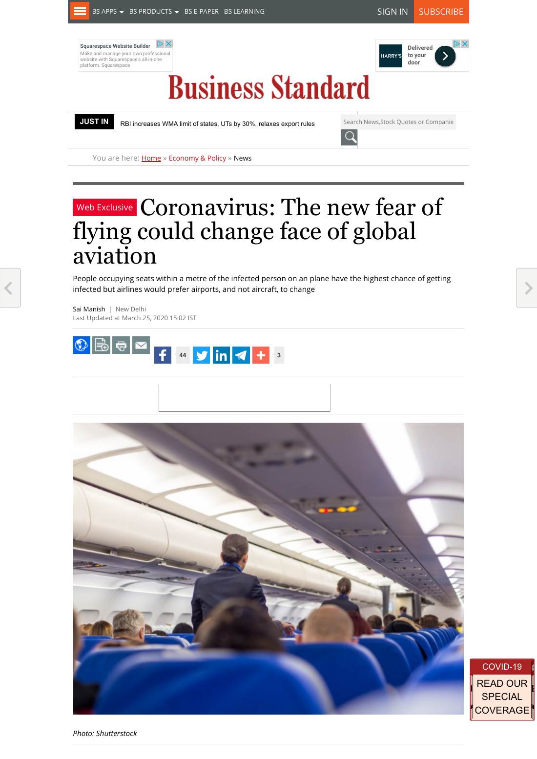 Page 1 of 3: Futurist in the press: Coronavirus and the future of air travel, Business Standard