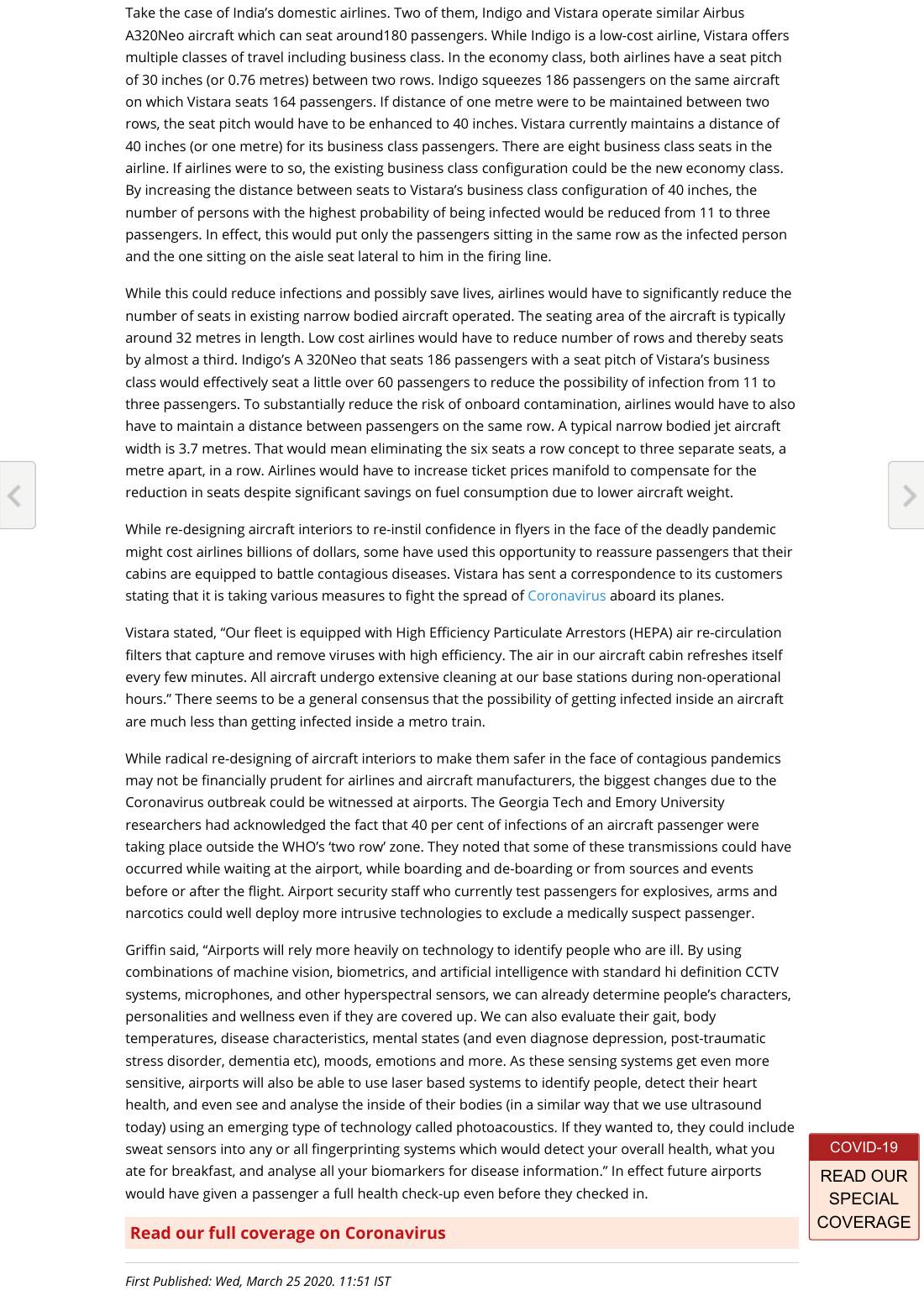 Page 3 of 3: Futurist in the press: Coronavirus and the future of air travel, Business Standard