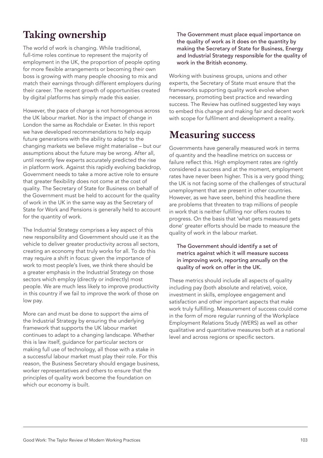 Page 103 of 116: Featured Futurist: Taylor Review of Modern Working Practises, The RSA
