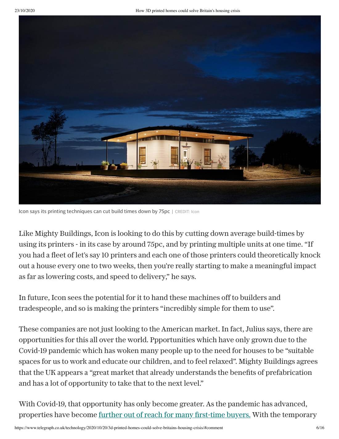 Page 6 of 8: Futurist in the press: How 3D printed homes could solve Britain's housing crisis, The Telegraph