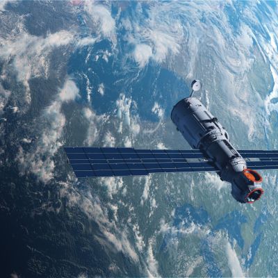 Illustration,With,An,Artificial,Satellite,In,Orbit,Around,The,Earth